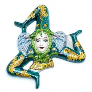 Trinacria in Ceramica decoro verde cm.32