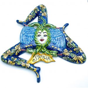Trinacria in Ceramica decoro blu cm.58
