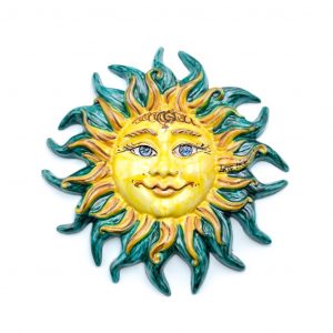 Sole Ceramica Raggi Fuoco decoro verde diametro 28 cm.